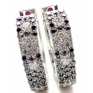 Authentic! Roberto Coin Pois Moi 18k White Gold Black White Diamond Earrings